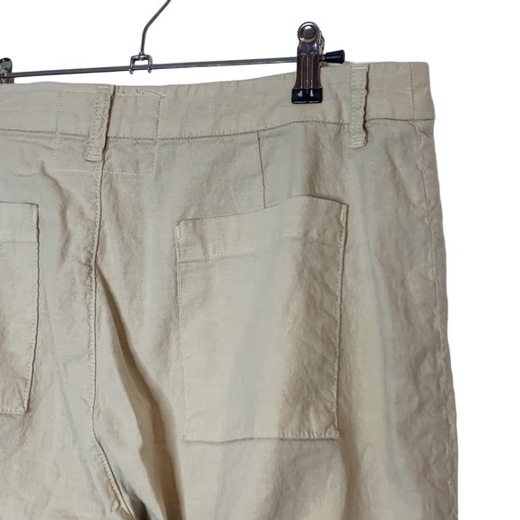 Frank & Eileen Kinsale Trouser Linen Tan Wide Leg Pant High Rise Raw Hem Size 12 - Picture 9 of 16